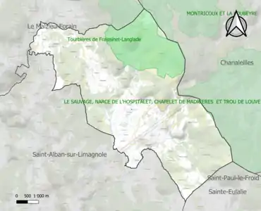 Carte des ZNIEFF de type 1 sur la commune.
