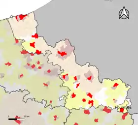 Localisation de l'aire d'attraction de Fourmies dans le département du Nord.