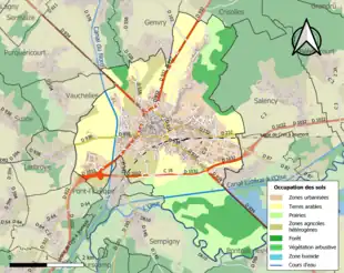 Carte en couleurs présentant l'occupation des sols.