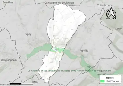 Carte de la ZNIEFF de type 1 sur la commune.