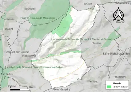 Carte des ZNIEFF de type 1 sur la commune.