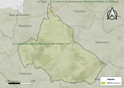 Carte de la ZNIEFF de type 2 sur la commune.