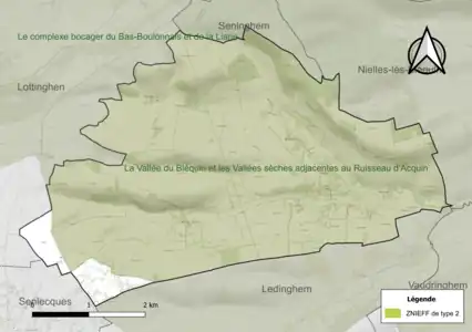 Carte de la ZNIEFF de type 2 sur la commune.