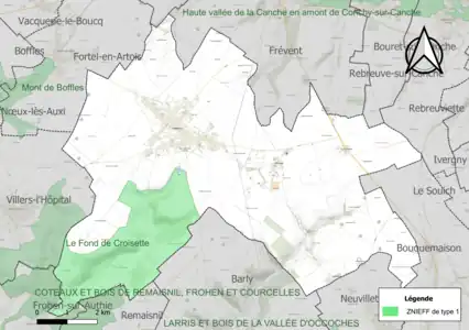 Carte des ZNIEFF de type 1 sur la commune.