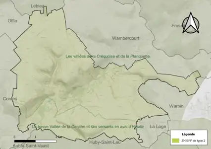 Carte des ZNIEFF de type 2 sur la commune.