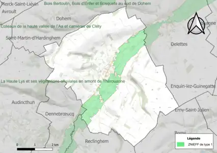 Carte de la ZNIEFF de type 1 sur la commune.