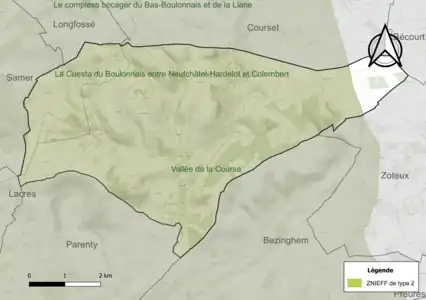 Carte des ZNIEFF de type 2 sur la commune.
