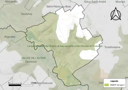 Carte de la ZNIEFF de type 2 sur la commune.