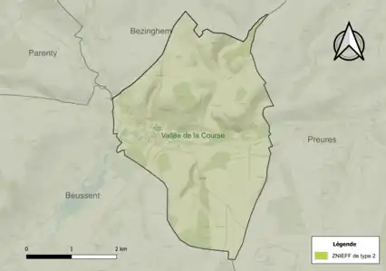 Carte de la ZNIEFF de type 2 sur la commune.