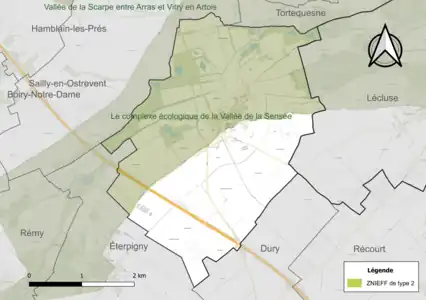 Carte de la ZNIEFF de type 2 sur la commune.
