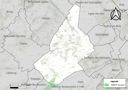 Carte de la ZNIEFF de type 1 sur la commune.