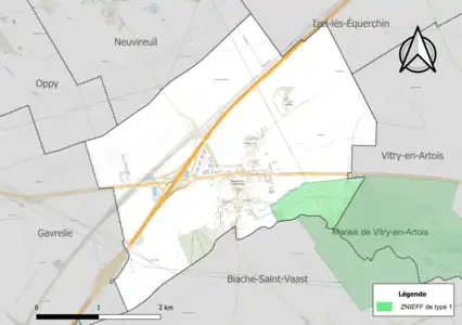 Carte de la ZNIEFF de type 1 sur la commune.