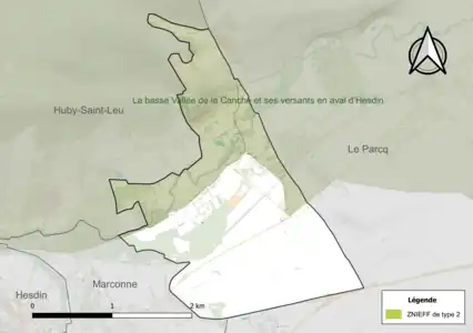 Carte des ZNIEFF de type 2 sur la commune.