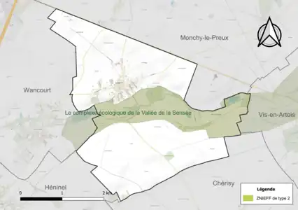 Carte de la ZNIEFF de type 2 sur la commune.