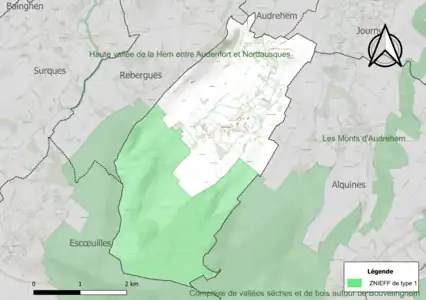 Carte de la ZNIEFF de type 1 sur la commune.