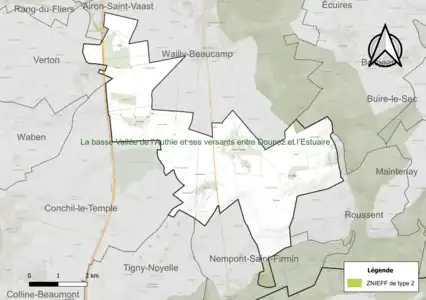 Carte de la ZNIEFF de type 2 sur la commune.