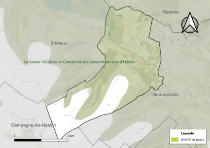 Carte de la ZNIEFF de type 2 sur la commune.