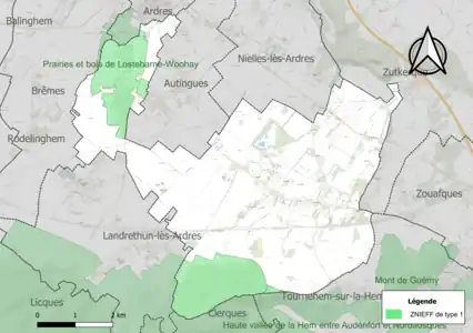Carte des ZNIEFF de type 1 sur la commune.