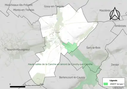 Carte de la ZNIEFF de type 1 sur la commune.