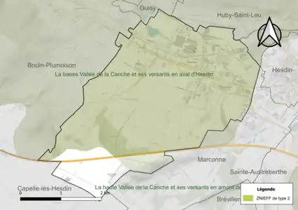 Carte de la ZNIEFF de type 2 sur la commune.