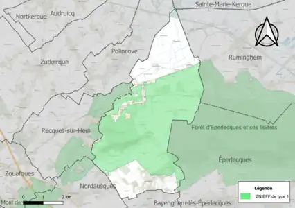 Carte de la ZNIEFF de type 1 sur la commune.