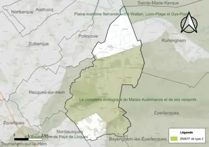 Carte de la ZNIEFF de type 2 sur la commune.
