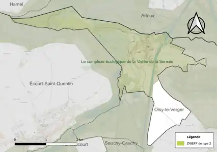 Carte de la ZNIEFF de type 2 sur la commune.