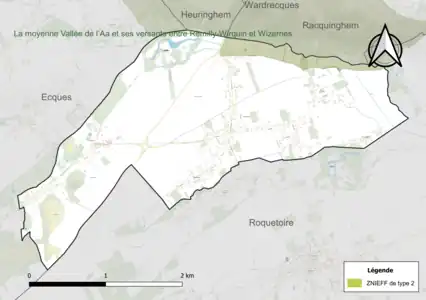 Carte de la ZNIEFF de type 2 sur la commune.