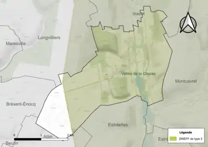 Carte de la ZNIEFF de type 2 sur la commune.