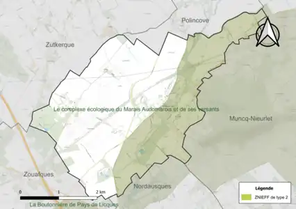 Carte de la ZNIEFF de type 2 sur la commune.
