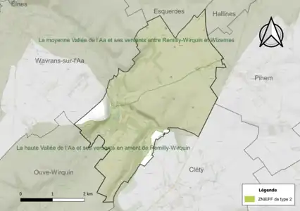 Carte des ZNIEFF de type 2 sur la commune.