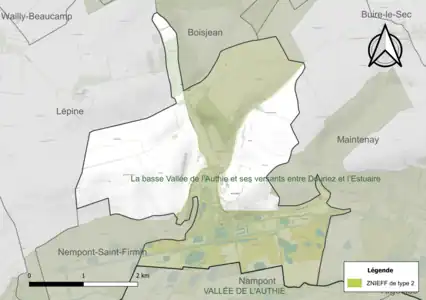Carte de la ZNIEFF de type 2 sur la commune.