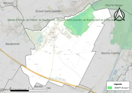 Carte de la ZNIEFF de type 1 sur la commune.