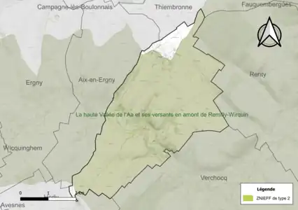 Carte de la ZNIEFF de type 2 sur la commune.