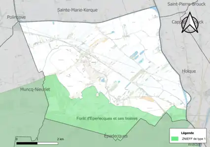 Carte de la ZNIEFF de type 1 sur la commune.