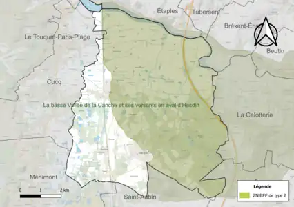 Carte de la ZNIEFF de type 2 sur la commune.