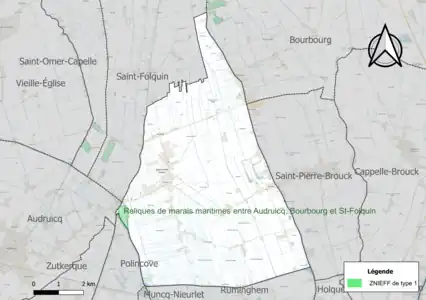 Carte de la ZNIEFF de type 1 sur la commune.