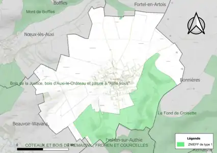 Carte des ZNIEFF de type 1 sur la commune.