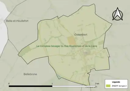 Carte de la ZNIEFF de type 2 sur la commune.