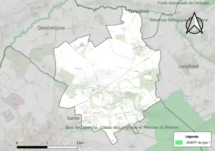 Carte de la ZNIEFF de type 1 sur la commune.