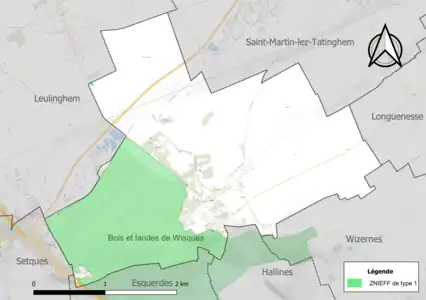Carte de la ZNIEFF de type 1 sur la commune.