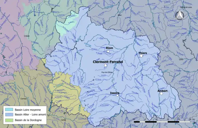 Le Puy-de-Dôme est découpé en trois sous-bassins : « Allier-Loire amont », « Loire moyenne » et « Dordogne ».