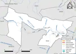 Carte en couleur présentant le réseau hydrographique de la commune