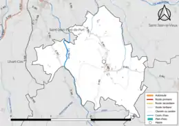 Carte en couleur présentant le réseau hydrographique de la commune