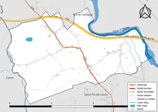 Carte en couleur présentant le réseau hydrographique de la commune