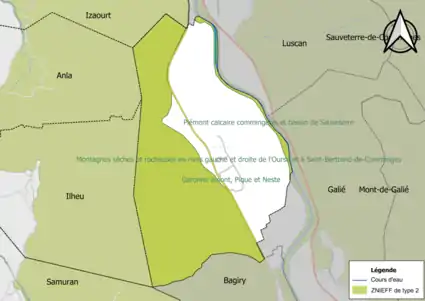 Carte des ZNIEFF de type 2 sur la commune.