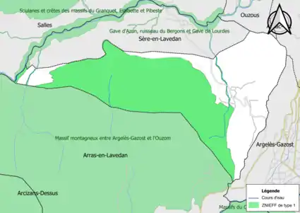 Carte des ZNIEFF de type 1 sur la commune.