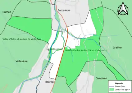 Carte des ZNIEFF de type 1 sur la commune.