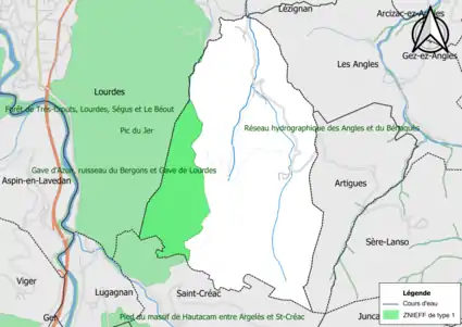 Carte de la ZNIEFF de type 1 sur la commune.