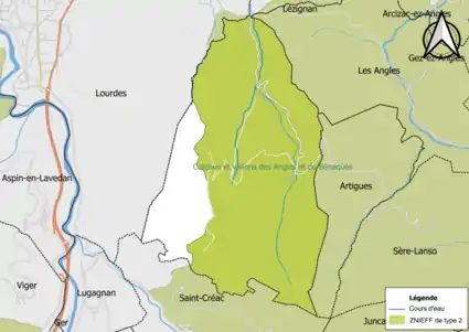 Carte de la ZNIEFF de type 2 sur la commune.